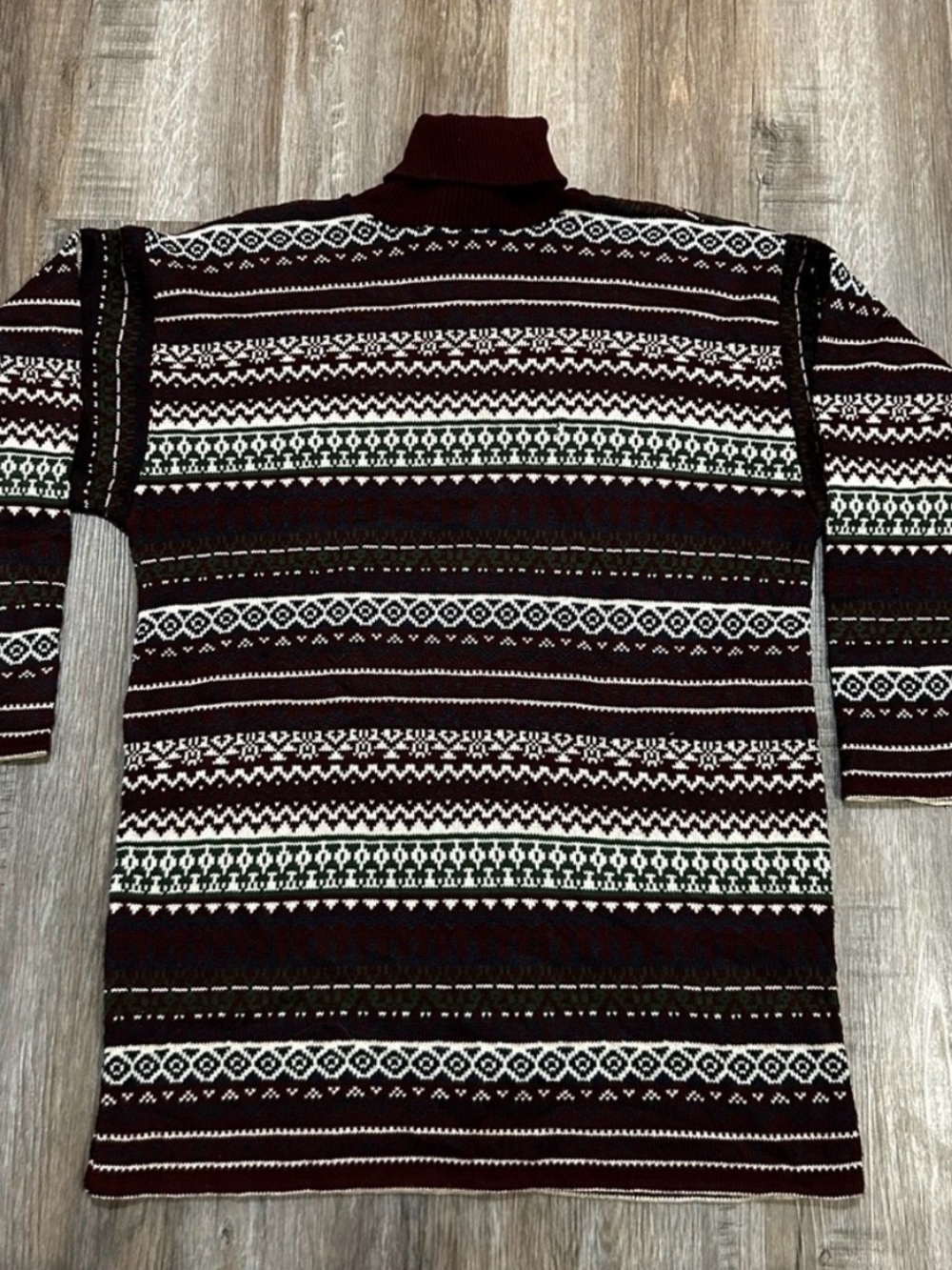 Fair Isle Turtleneck Sweater Maroon Burgundy Vintage Style Nordic Winter S/M - Picture 8 of 9